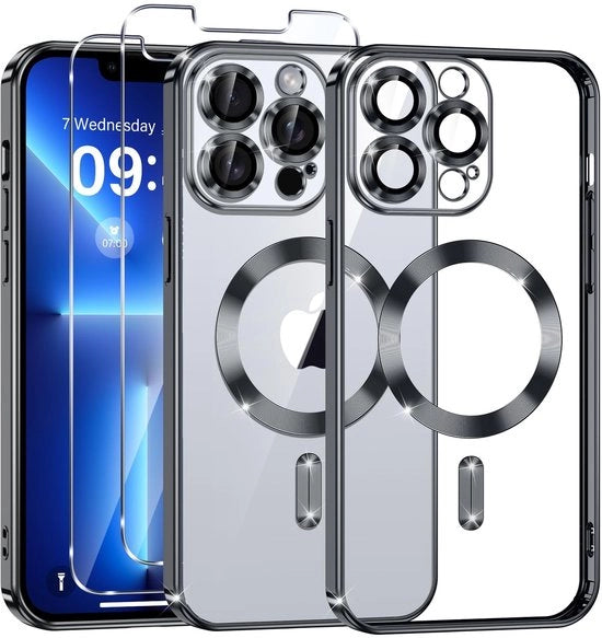Protezione magnetica per iPhone 13 Pro Max con 2 pezzi di vetro resistente all'urto