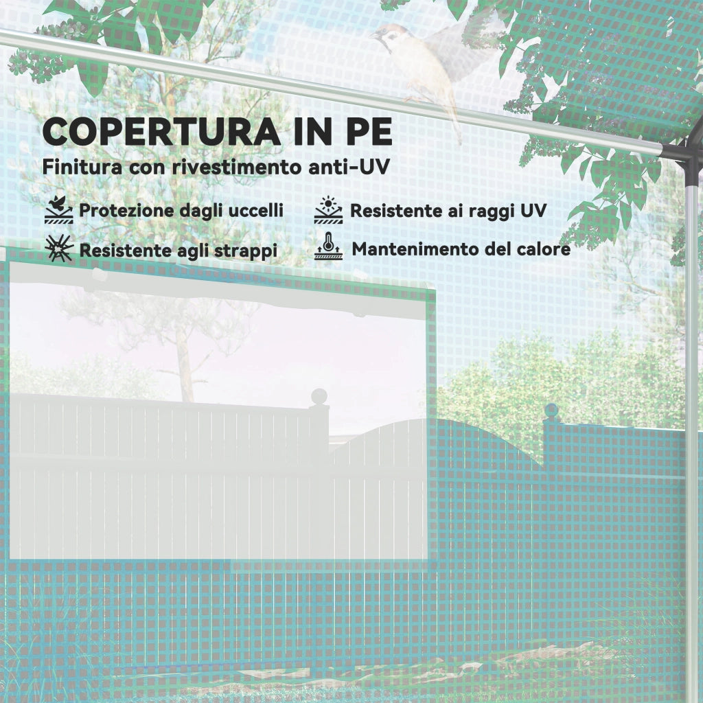 Serra a Tunnel 2x3x2 m con Porte e Finestre Avvolgibili e Tetto a Punta, in Acciaio e PE, Verde