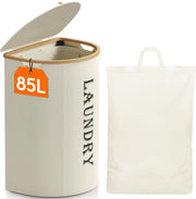 Wascazzuola 85L con coperchio, wascazzuola con contenitori lavaggio rimovibili per bucato sporco, wascazzuole, asciugacapelli pieghevoli per bagno, camera da letto, bianco