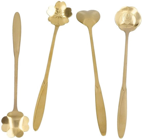 Set di cucchiai per caffè in acciaio inossidabile a forma di fiori - 4 pezzi - cucchiaio per mescolare - duraturo - sicuro da utilizzare