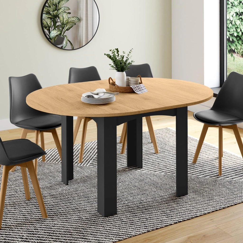 IDMarket - Dona Tavolo da Pranzo Rotondo allungabile 4-8 Persone Piano Effetto faggio Nero 110-150 cm