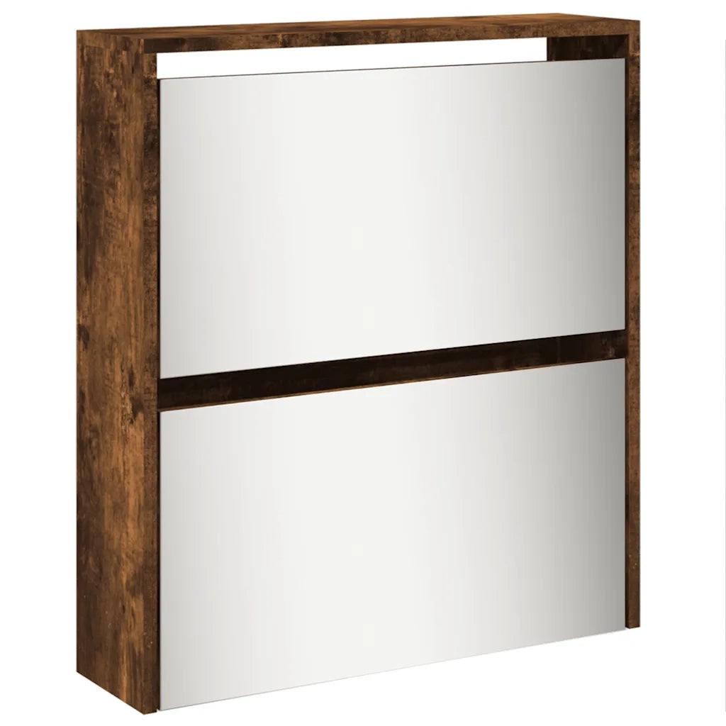 Scarpiera con Specchio a 5 Livelli-Mobile con specchio Rovere Fumo 63x17x169,5 cm