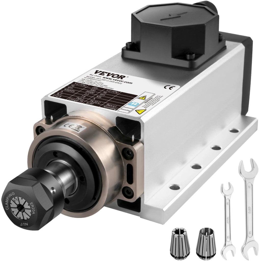 Motore Mandrino CNC Raffreddato ad Aria ER20 2,2 kW 220V 24000 Giri/min per Fai da Te e Incisione Legno Officina