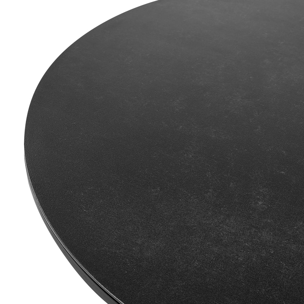 Set di mobili da esterno tavolo rotondo da pranzo nero 110 cm in alluminio e legno sintetico 4 sedie cuscini grigi