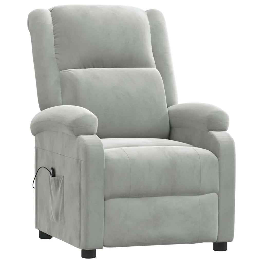 Poltrona Elettrica Reclinabile Grigio Chiaro in Vera Pelle 3098393