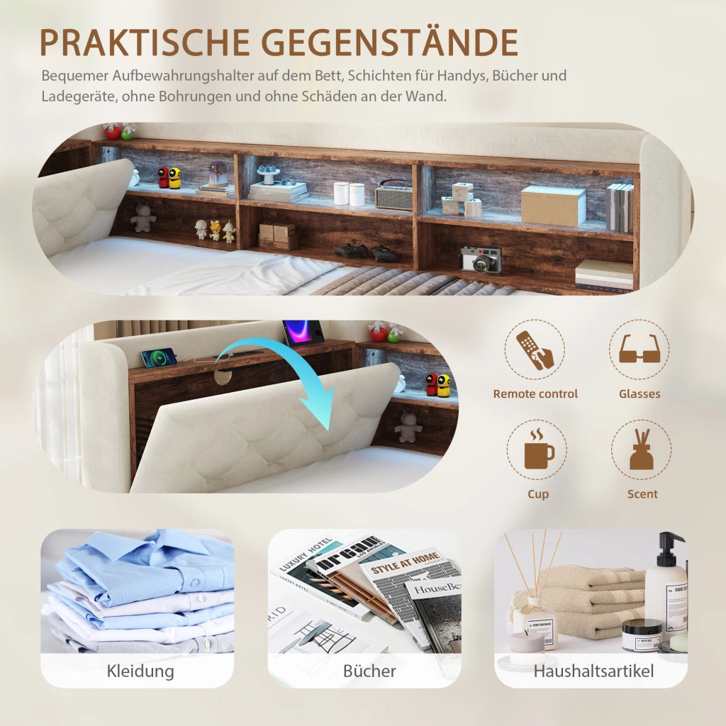 DIVANO LETTO Estraibile 90x190 cm Velluto Beige con USB e Type-C
