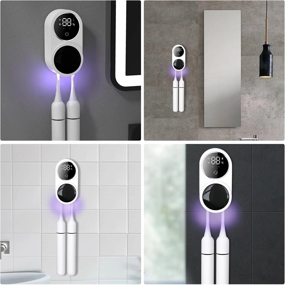 Trade Shop - Porta Spazzolini Uv Sterilizzatore Con Sensore Infrarossi Display Led Usb A Parete -