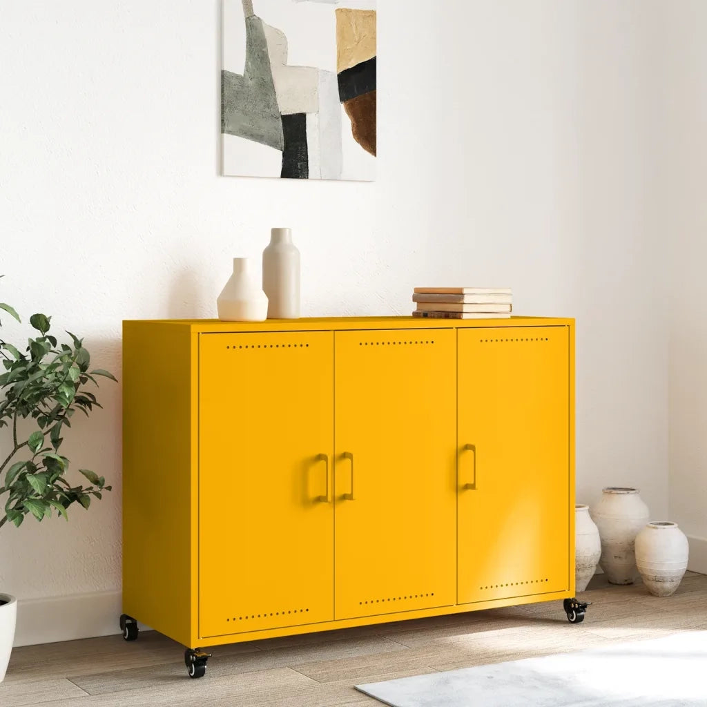 Credenza | Madia | Buffet da pranzo | Armadio da pranzo Giallo Senape 100,5x39x72 cm in Acciaio