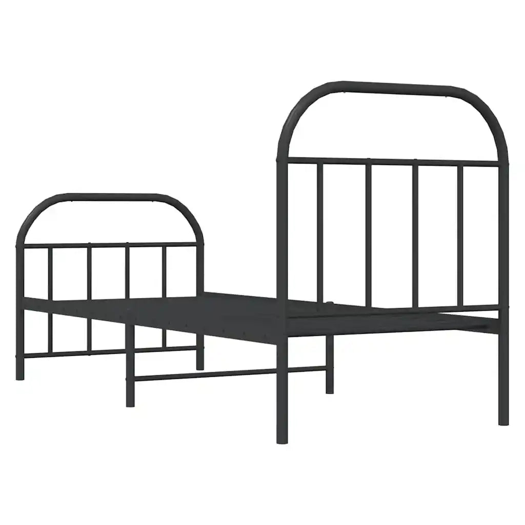Letto singolo | Letto per adulti | Giroletto con Testiera e Pediera Metallo Nero 75x190 cm