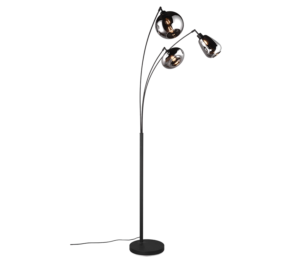 Piantana ad arco 3 diffusori, metallo, nero e fumé, H 200 cm, Lumina
