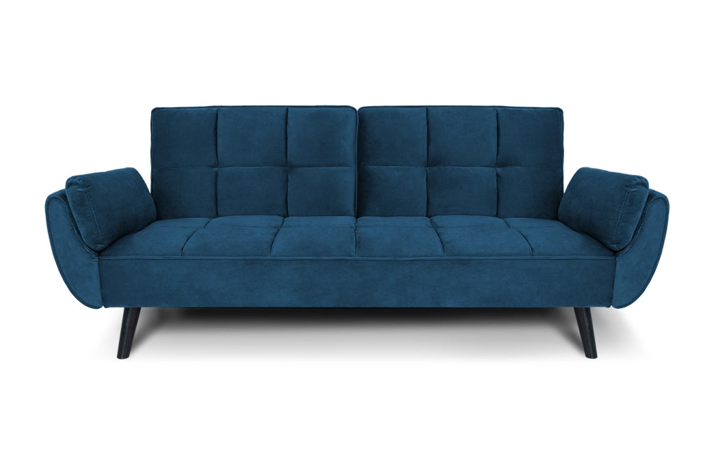 Divano letto clic clac in velluto blu piede nero, divano 3 posti - Ambra - DL-AM07VLT-PLN