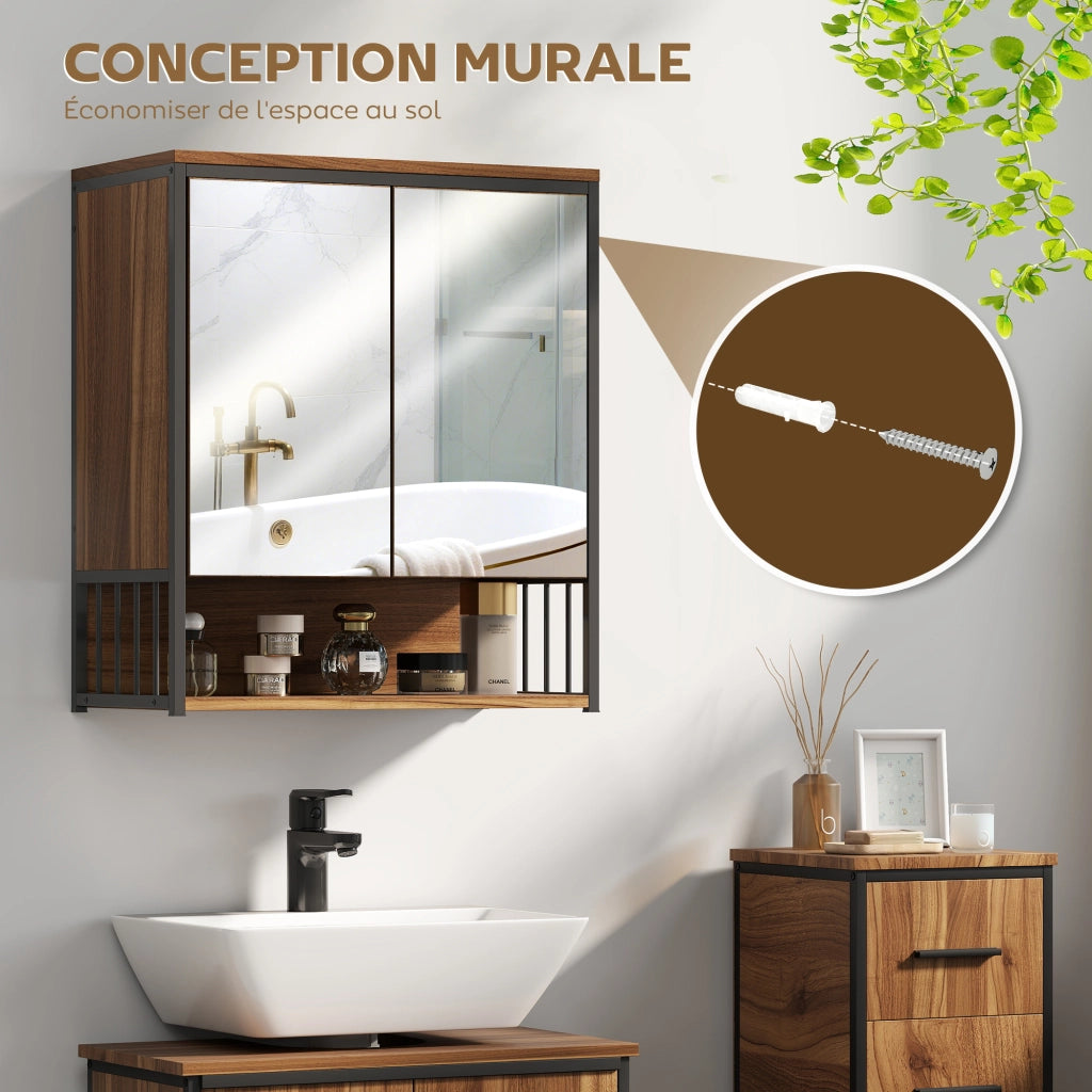 Armadietto Bagno con Specchio e Ante ¨C zephmum ¨C Marrone 60x30x