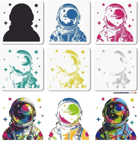 Scheda di pittura astronautica 6 strati - Reutilizzabile - Scheda di pittura inclusa - Decorazione per pareti/canvas/mobili - Inclusa la spazzola - Materiale plastico - Scheda di pittura per dipinti