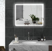 Specchio bagno LED ULEVR 90x70 cm con luce regolabile a 3 tonalit¨¤, antiappannamento e comando touch, argento