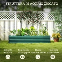 Letto per Orto a Fondo Aperto con Bordi Arrotondati in Acciaio Zincato, 240x40x45 cm, Verde