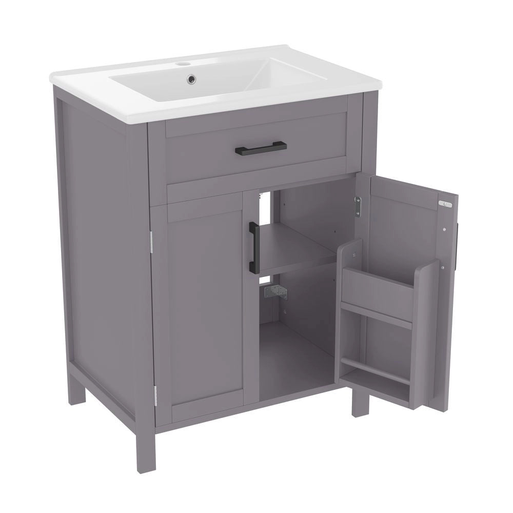 Mobile bagno con lavabo - Xylo - 60x46x84,8 cm - Grigio - Doppie ante, lavabo ceramica, ripiani regolabili
