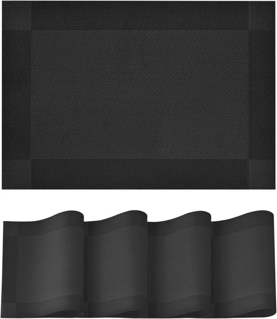 Set di 4 piastrelle in PVC nero – 30 x 45 cm – lavabili, resistente alla sporcizia e al calore – decorazione da tavola per cucina o sala da pranzo