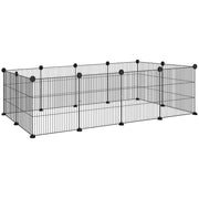 RECINTO PER ANIMALI MODULABILE CON 12 PANNELLI 35X35 CM E BORDI ARROTONDATI IN METALLO E ABS 140X70X35 CM NERO