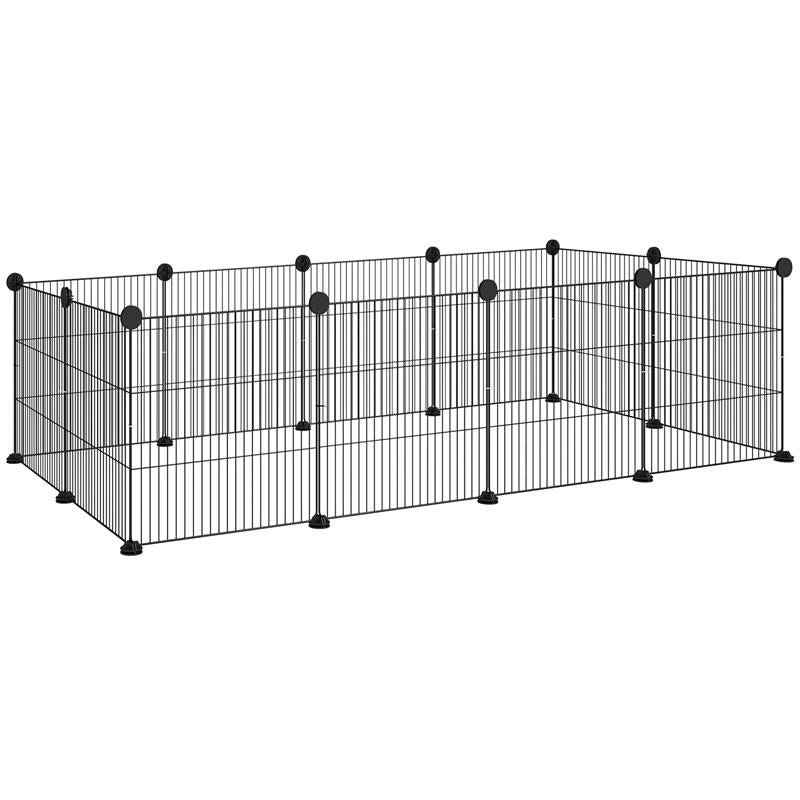 RECINTO PER ANIMALI MODULABILE CON 12 PANNELLI 35X35 CM E BORDI ARROTONDATI IN METALLO E ABS 140X70X35 CM NERO