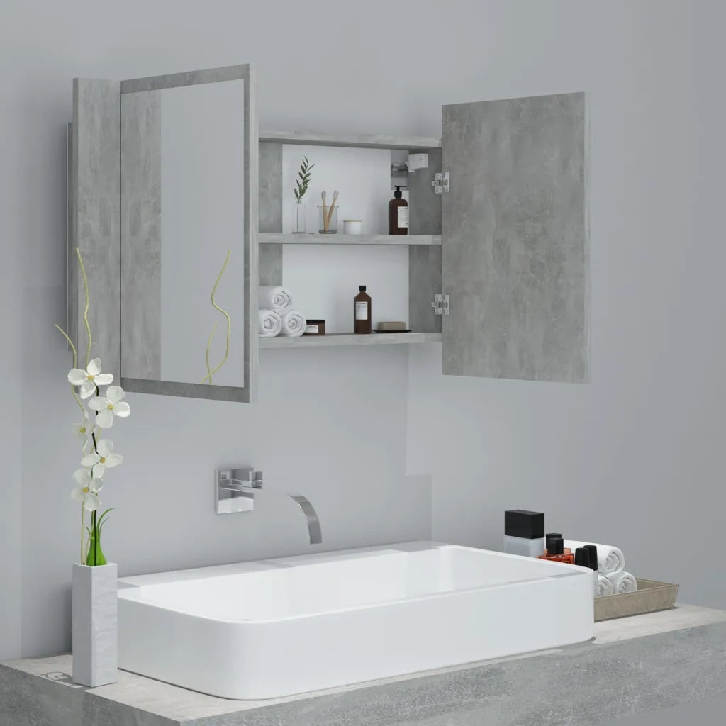 Armadietto a Specchio | Armadio da bagno con Luci LED Grigio Cemento in Acrilico