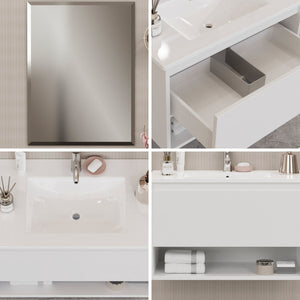 Mobile Bagno Sospeso 80 cm Lavabo e Specchio Milano Bianco Lucido