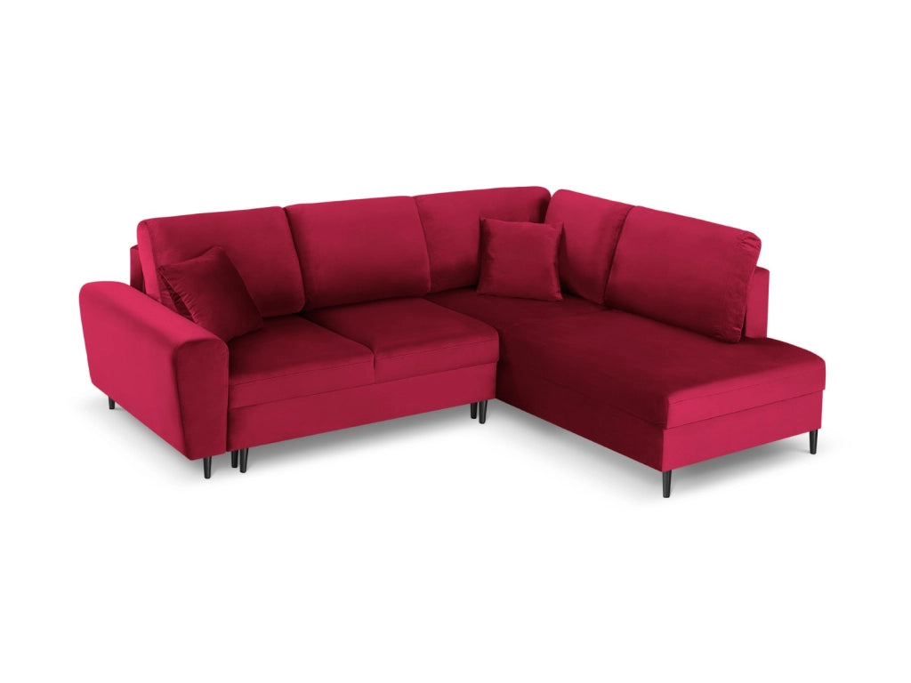 Cosmopolitan Design - Divano convertibile angolare destro con contenitore "Kyoto" 5 posti in velluto rosso 