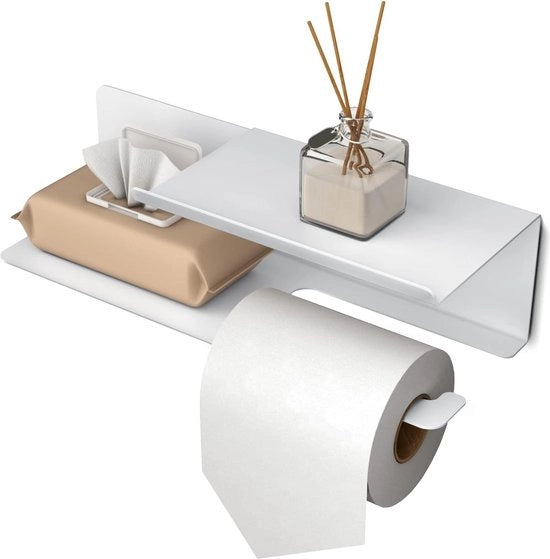 Sostegno per Carta igienica Grande con Doppia Lavinia, Sostegno per Carta igienica, Cassetto per Asciugamani Bagnati, 30 x 10 cm, Sostegno per Carta igienica, Foro e Adesivo autoadesivo, per Bagno e Cucina, Bianco