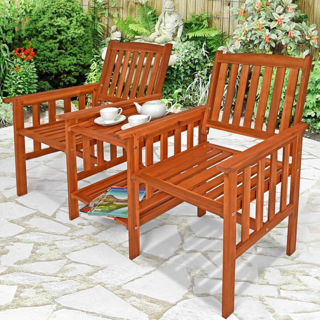 Deuba CASARIA® Panchina da Giardino in Legno Acacia Resistente alle Intemperie con Tavolo Portaoggetti a 2 Posti 320kg 164x63cm Panca da Esterno Terrazza