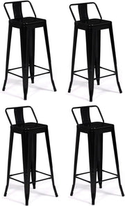 Set di 4 sgabelli da bar LENY in metallo nero opaco impilabili con schienale