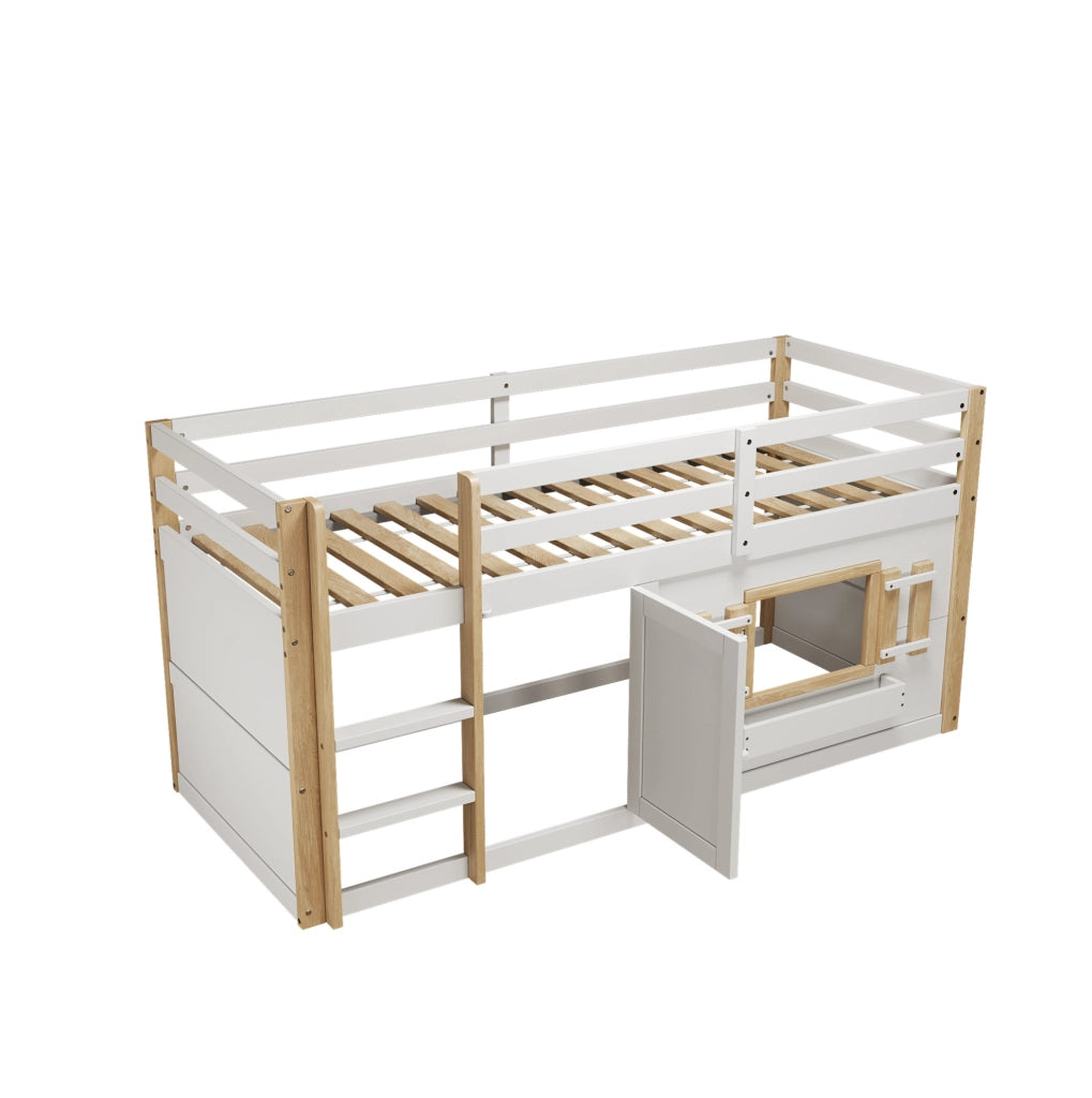 Letto a castello per bambini 90x200 cm in legno massiccio e MDF; bianco; con rete a doghe