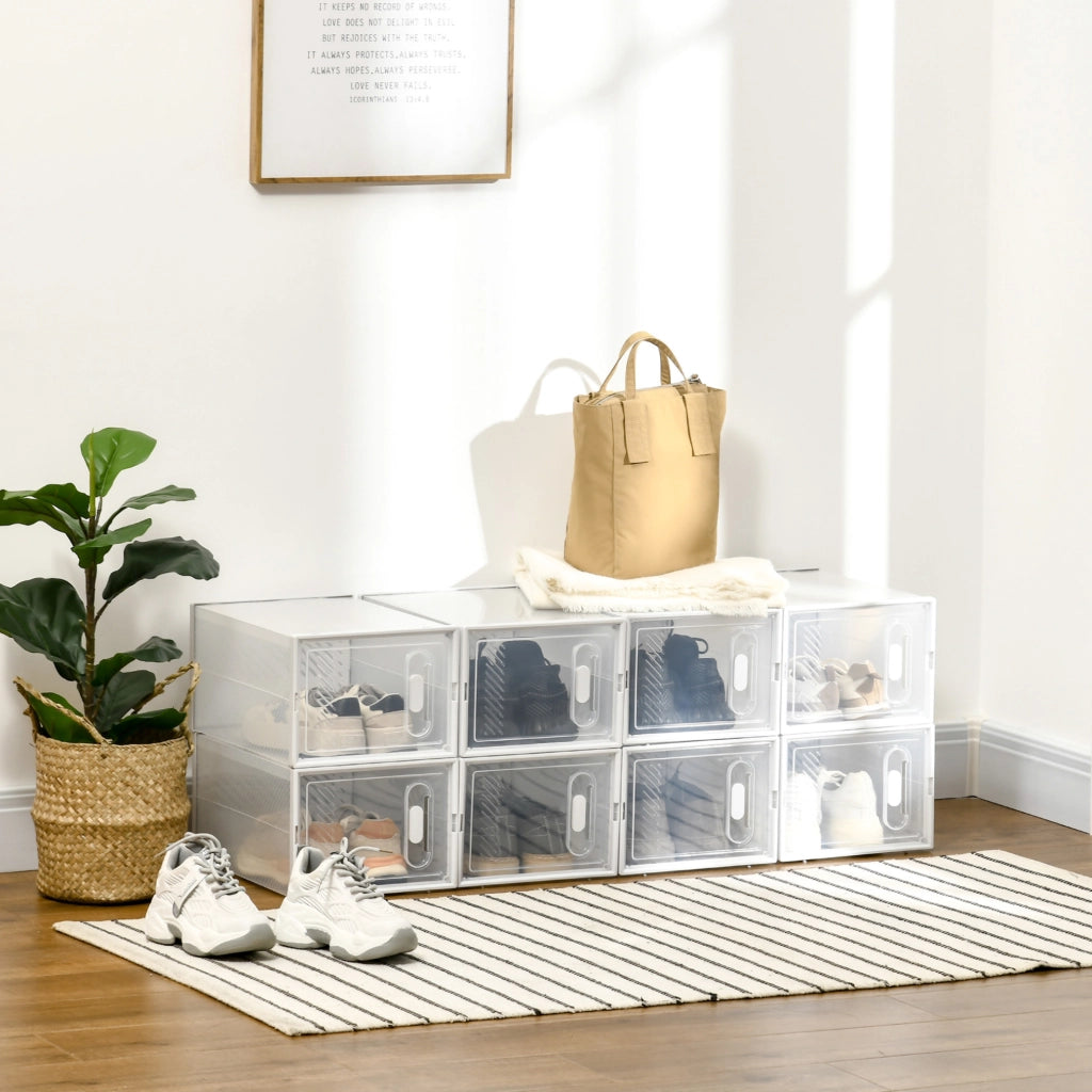 Scarpiera modulare con 8 vani in plastica trasparente, 25x35x19 cm per vano