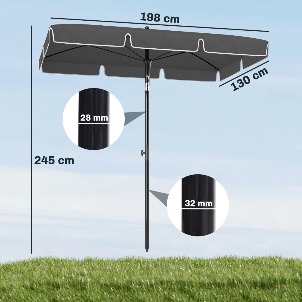 Ombrellone da Giardino Rettangolare 2x1.3 m ¨C zephmum ¨C Grigio e Nero, Alluminio