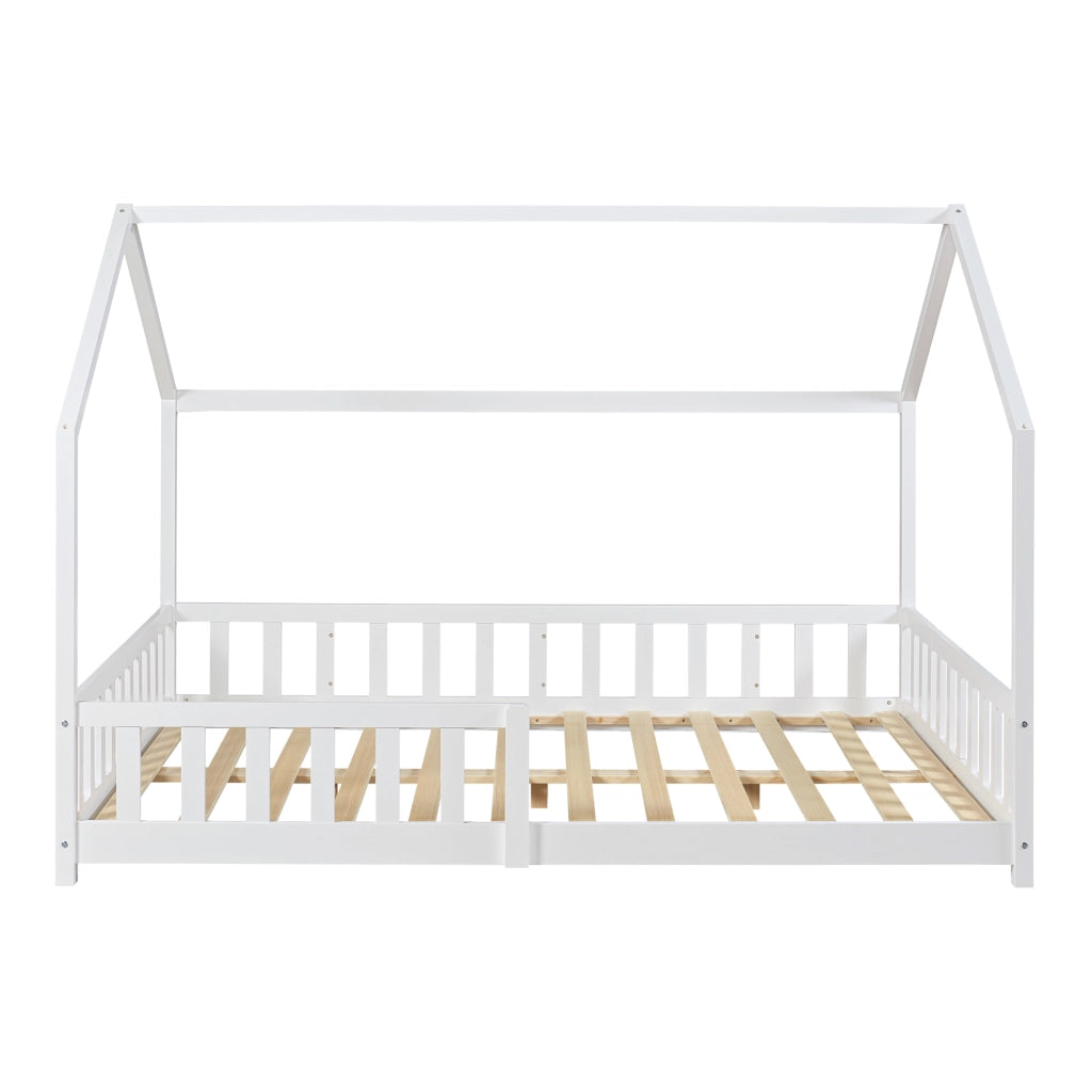 Letto Piazza e Mezza Hesel per Cameretta Forma di Casetta con Materasso 120 x 200 cm Bianco [en.casa]