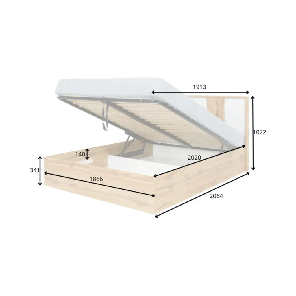 Pack letto contenitore WOOD 180 x 200 cm con 2 comodini – Bianco e quercia – Set camera da letto moderna