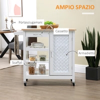 Carrello da Cucina 92x40x84 cm 1 Cassetto 1 Armadietto 3 Ripiani in MDF e Acciaio Bianco