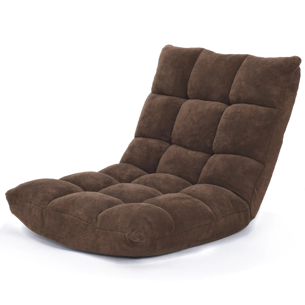 Sedia imbottita da pavimento regolabile in 14 posizioni, Poltrona da pavimento 105x56x15cm Marrone-Divani da terra
