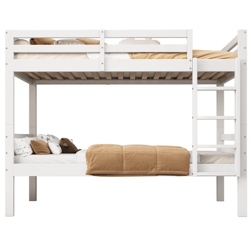 OKWISH Letto a Castello 90×200 cm, Letto Singolo 2 Posti con Scala ad Angolo, Sponda di Sicurezza e Separabile, senza Materasso, Bianco