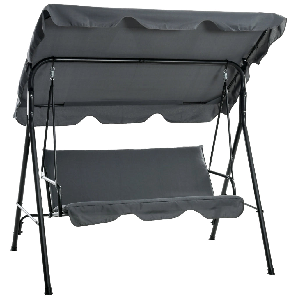 Dondolo 3 Posti con Tettuccio Regolabile e Cuscini. in Acciaio e Poliestere. 172x110x153 cm. Grigio