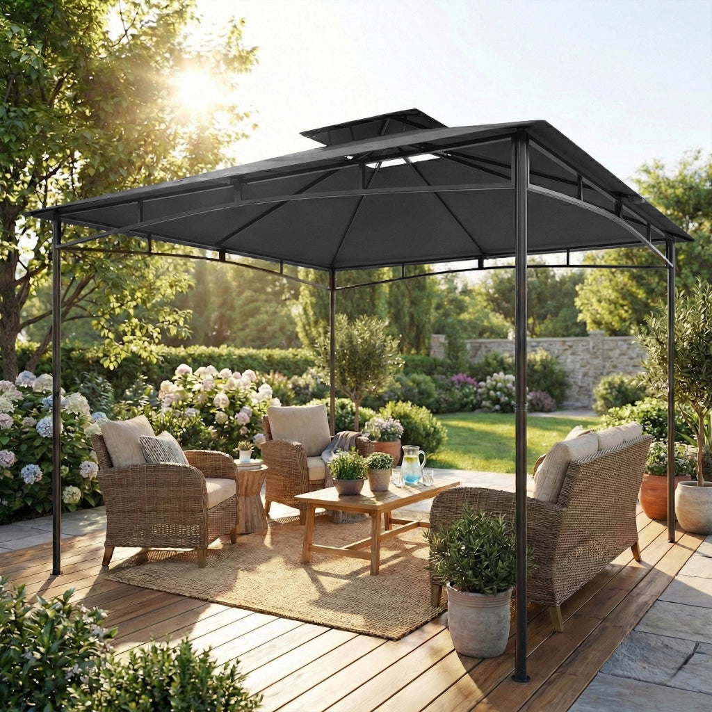 Gazebo da Giardino Gazebo da Esterno Doppio Tetto 3x3 m Grigio Scuro