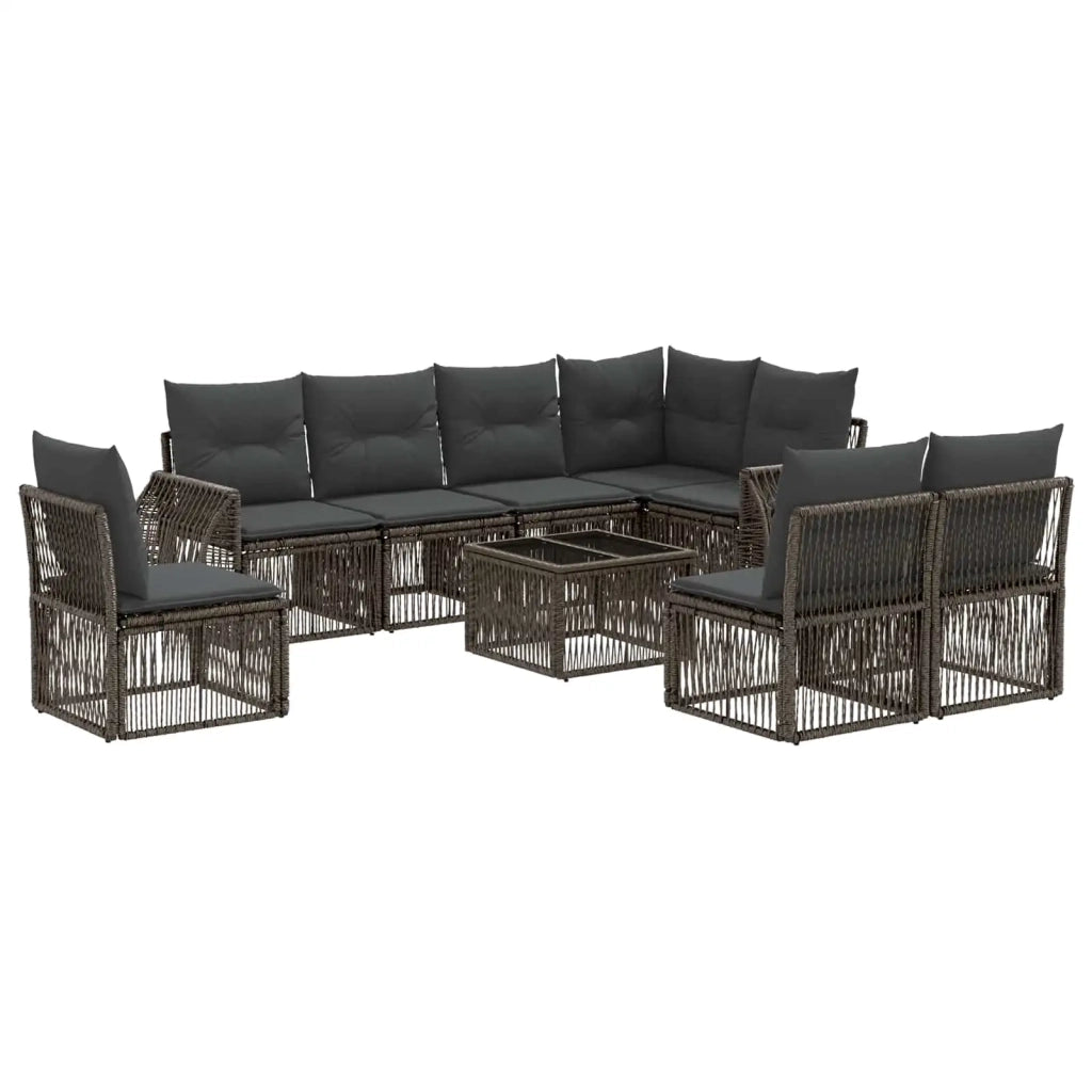 Set Divano da Giardino 9 pcs Grigio e Grigio Scuro polyrattan