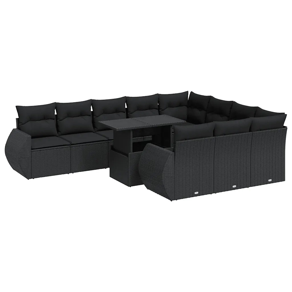 Set Divani da Giardino 11 pz con Cuscini in Polyrattan Nero 3326706