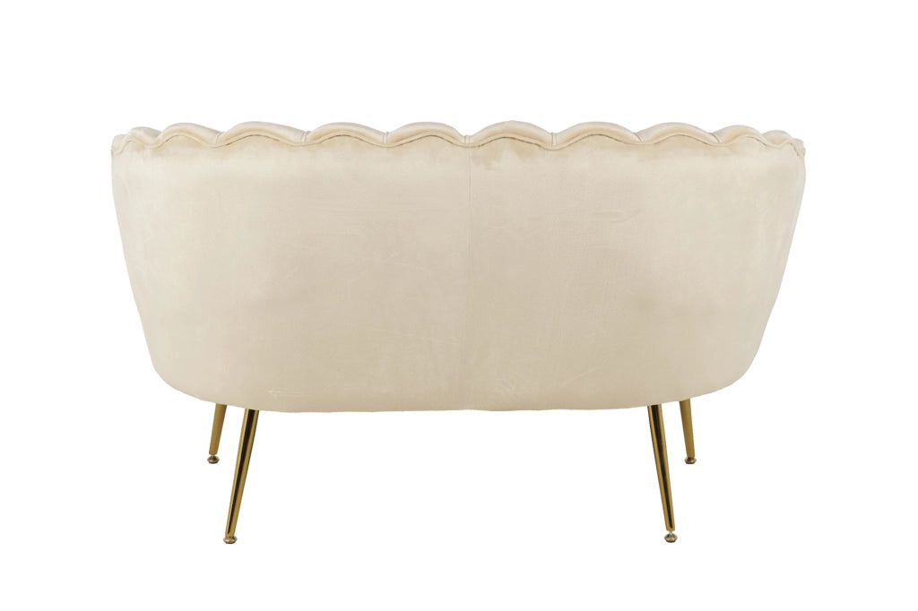 Divano Due 2 Posti In Velluto Forma Conchiglia Gambe In Metallo 133x63x75 Cm Camera Soggiorno Ufficio  Beige
