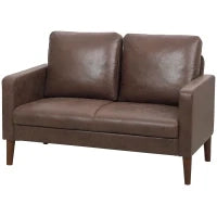 Divano 2 Posti Moderno con Rivestimento in Tessuto Effetto Pelle Traspirante e Gambe in Legno, 130x78x85 cm, Marrone Scuro