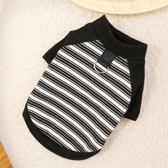 Tuta estiva per cani, T-shirt invernale con strisce per cani, giacca per cani con cintura, maglia leggera per animali domestici (nero, XXL)