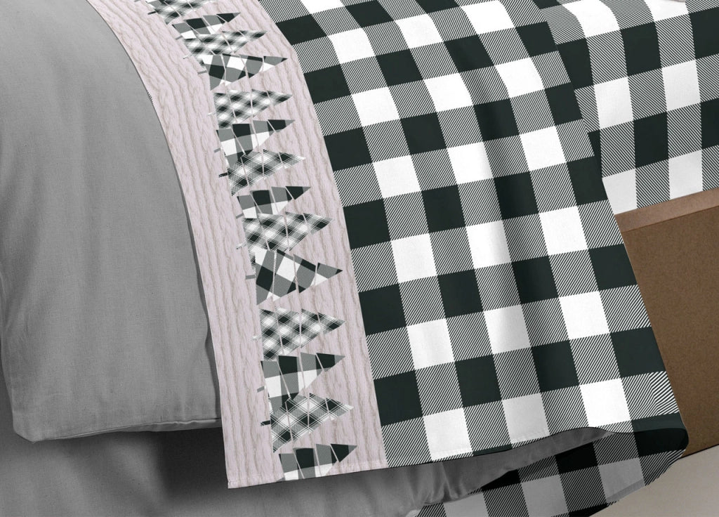 Completo Lenzuola Letto Pensieri Delicati 100% Cotone Dis. Canada - Piazza E Mezza - Grigio