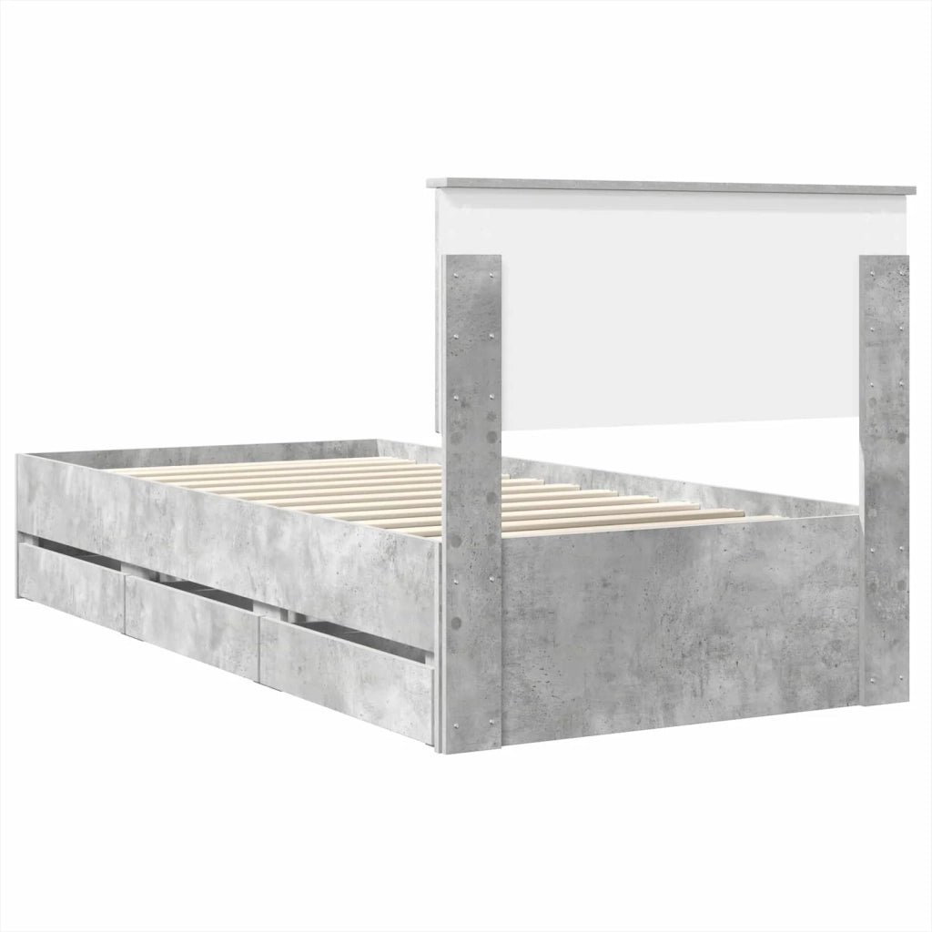 Struttura del letto con cassetto Grigio cemento 90 x 190 cm