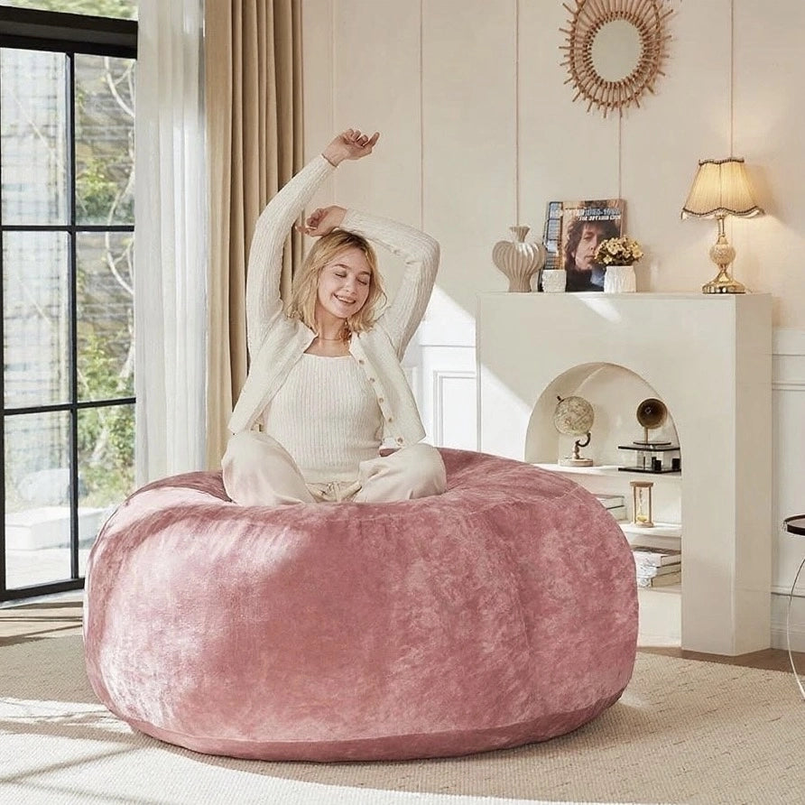 Pouf sacco convertibile con supporto allevia pressione e rivestimento lavabile per piccoli spazi in spugna rosa