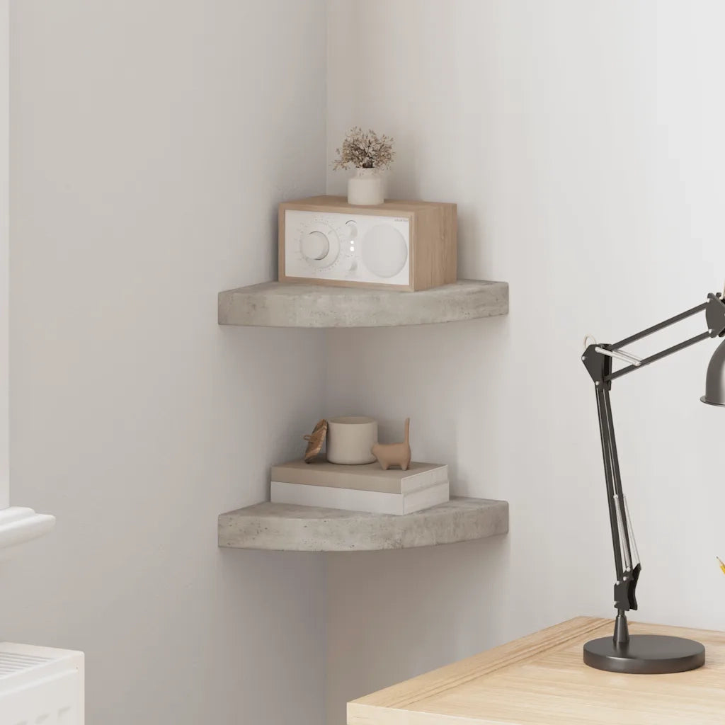 Mensole Angolari 2pz Grigio Cemento 25x25x3,8 cm in MDF 326634