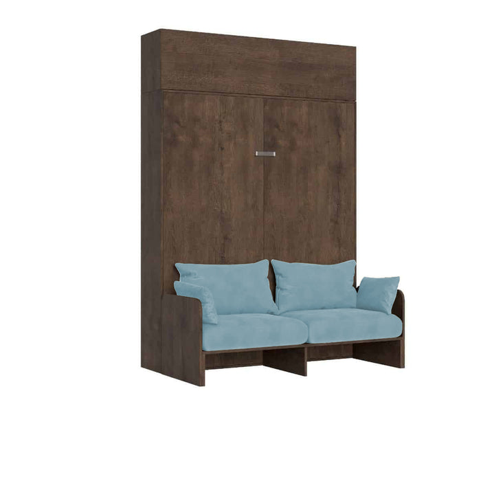 Letto Matrimoniale A Scomparsa 160 Kentaro Con Divano E Pensile Noce e Azzurro