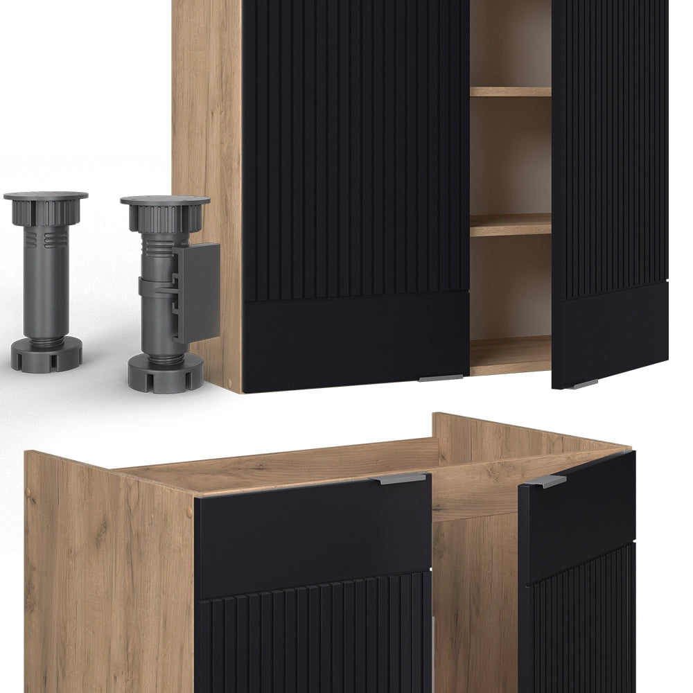 Cucina componibile Fame-Line Nero rigato/Rovere dorato 200 cm, PL Antracite Vicco